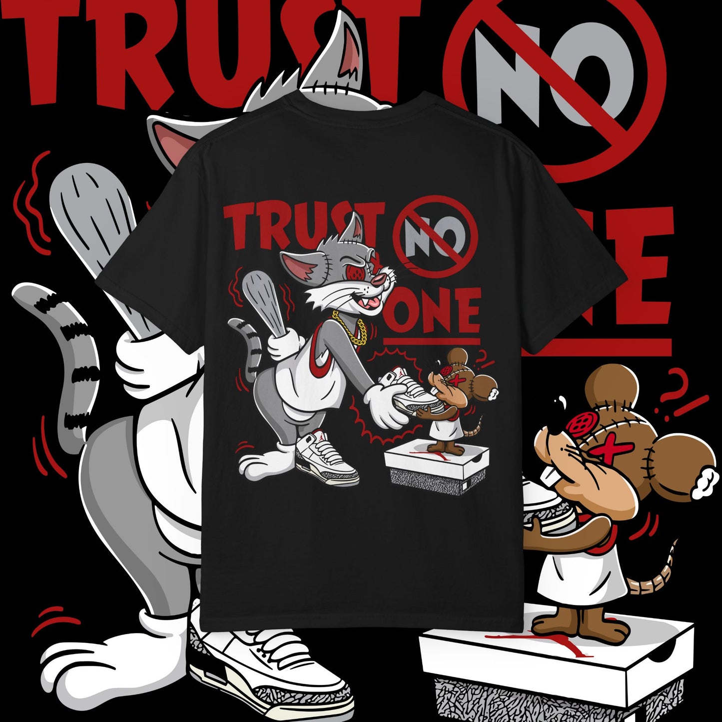 Trust No One Unisex Garment-Dyed T-Shirt, Streetwear Tee, Cartoon Graphic Shirt, Cool Humor Apparel, Gift for Friends