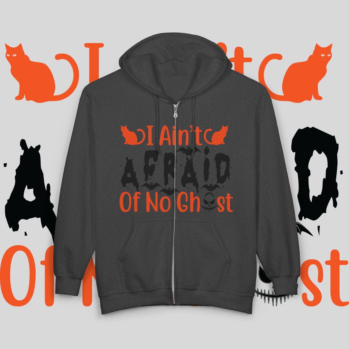 Halloween Spirit Hooded Sweatshirt - Cozy Zip Hoodie, Fall Apparel, Ghost Lovers Gift, Spooky Season Clothing, Unisex Hoodie