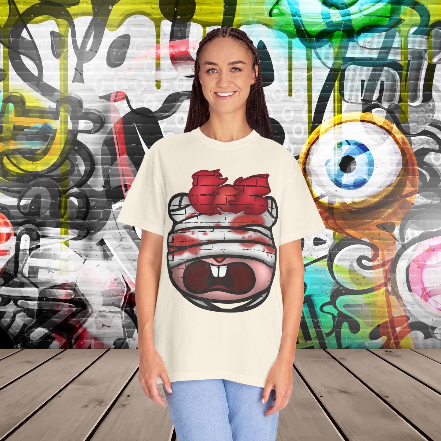 Graffiti Bandage Bear T-Shirt — 'SaucedIt' Streetwear Graphic Tee