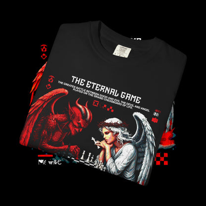 Gamer-Inspired Graphic T-Shirt, Retro Gaming Tee, Unisex Apparel, Angel and Demon Design, Perfect for Gifts & Events