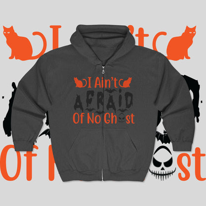 Halloween Spirit Hooded Sweatshirt - Cozy Zip Hoodie, Fall Apparel, Ghost Lovers Gift, Spooky Season Clothing, Unisex Hoodie
