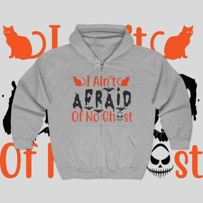 Halloween Spirit Hooded Sweatshirt - Cozy Zip Hoodie, Fall Apparel, Ghost Lovers Gift, Spooky Season Clothing, Unisex Hoodie