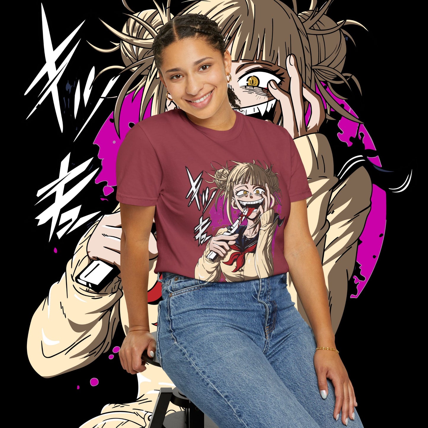 Anime Himiko Toga Unisex Garment-Dyed T-shirt, My Hero Academia, Villain Shirt, Cosplay Tee, Manga Fan Top