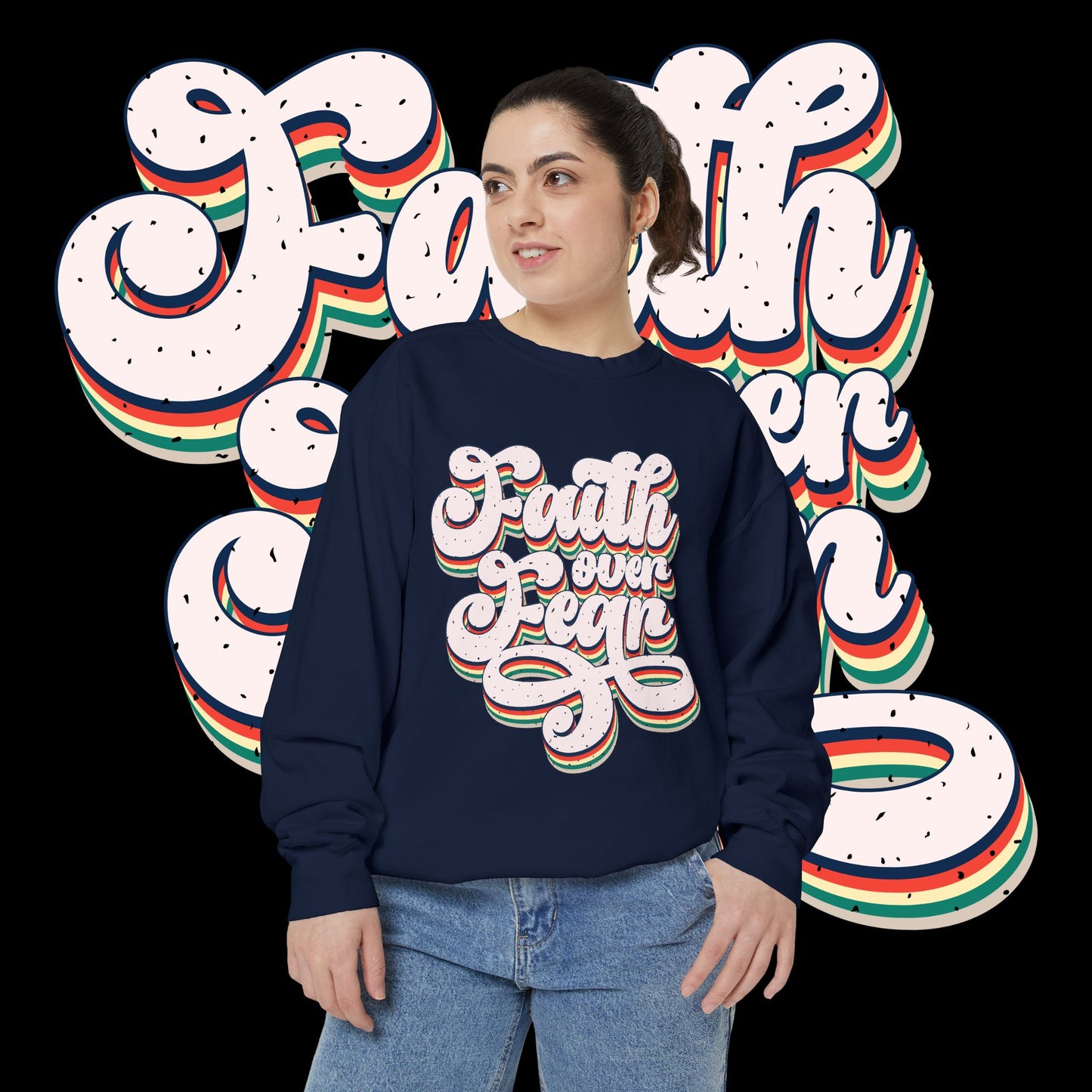 Faith Over Fear Retro Rainbow Sweatshirt