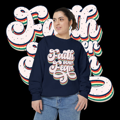 Faith Over Fear Retro Rainbow Sweatshirt