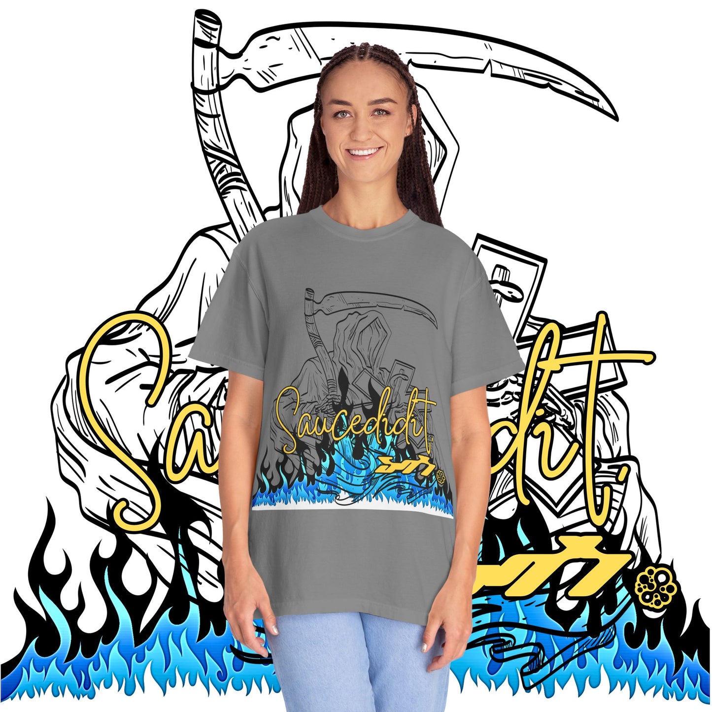 Grim Reaper Flames T-Shirt — "Sacred It" Graphic Tee