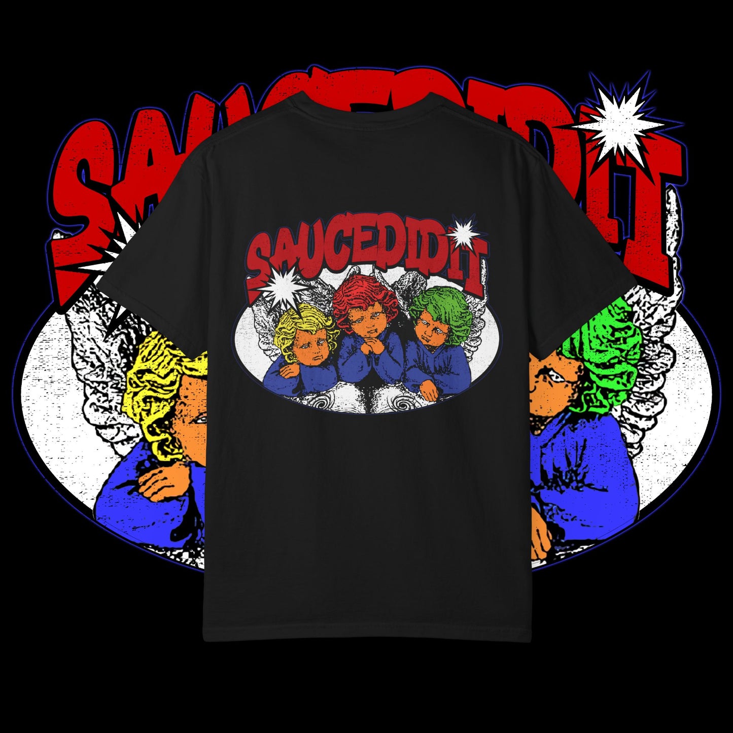 Saucedidit Cartoon Trio Graphic T-Shirt