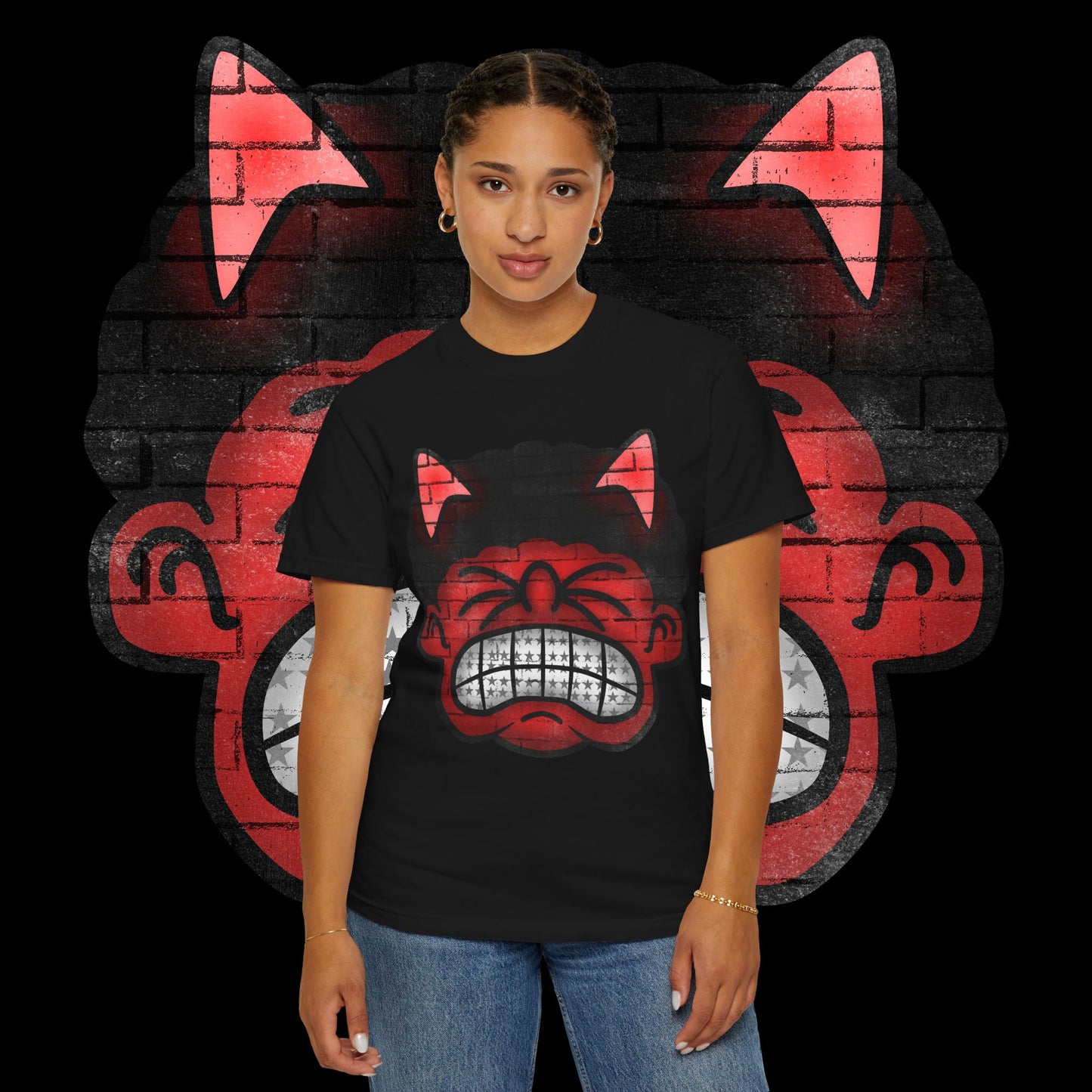 Devil Grin T-Shirt — Retro Graffiti Streetwear with 'SAVEDBYDT' Back Logo