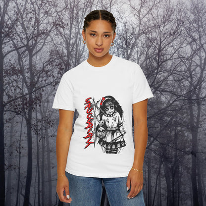 Creepy Doll Graphic Tee, Unisex Horror T-shirt, Spooky Gift, Halloween Apparel, Vintage Style Shirt, Gothic Fashion