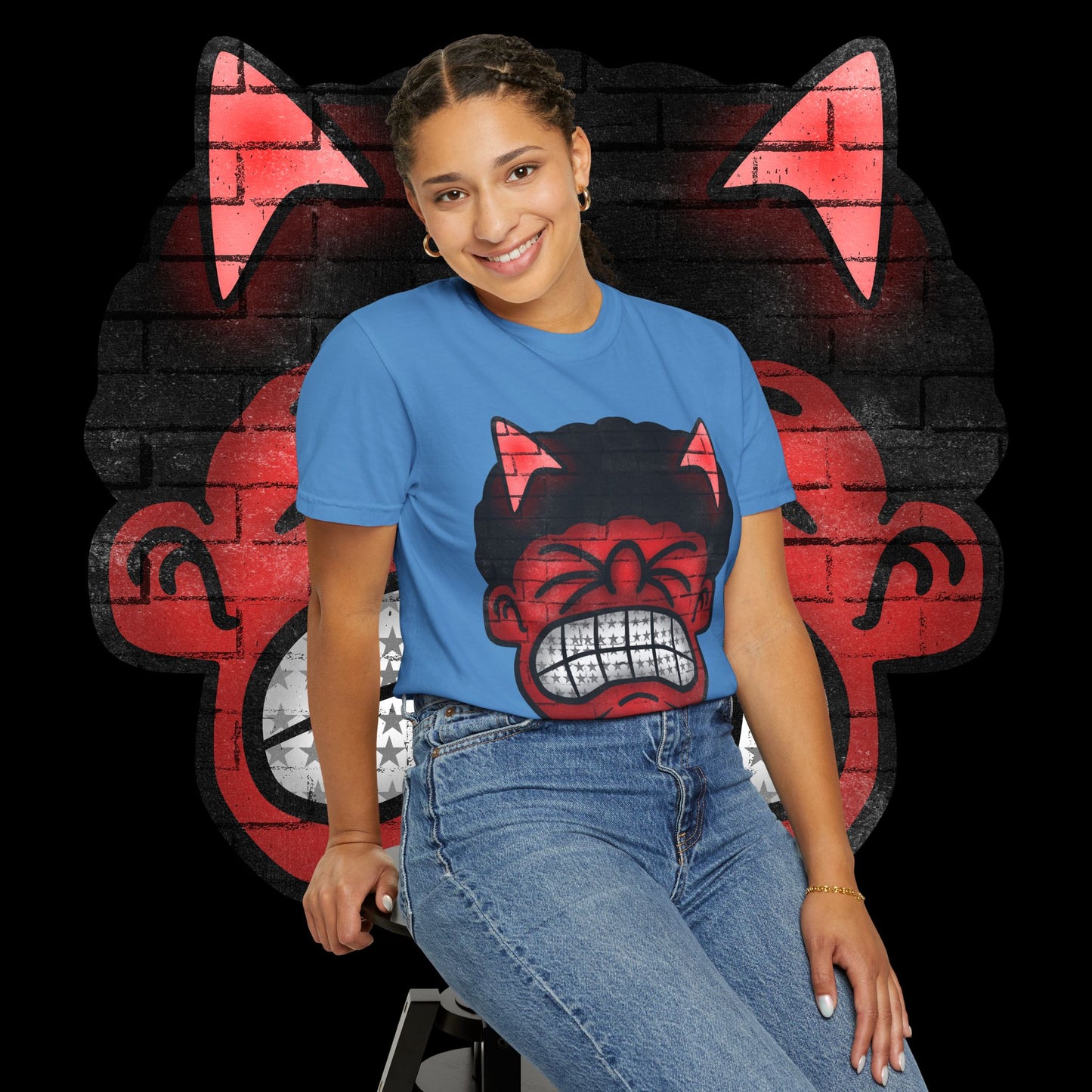 Devil Grin T-Shirt — Retro Graffiti Streetwear with 'SAVEDBYDT' Back Logo