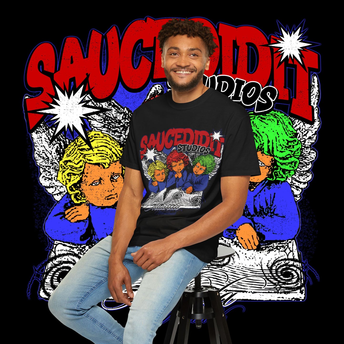 Saucedidit Cartoon Trio Graphic T-Shirt
