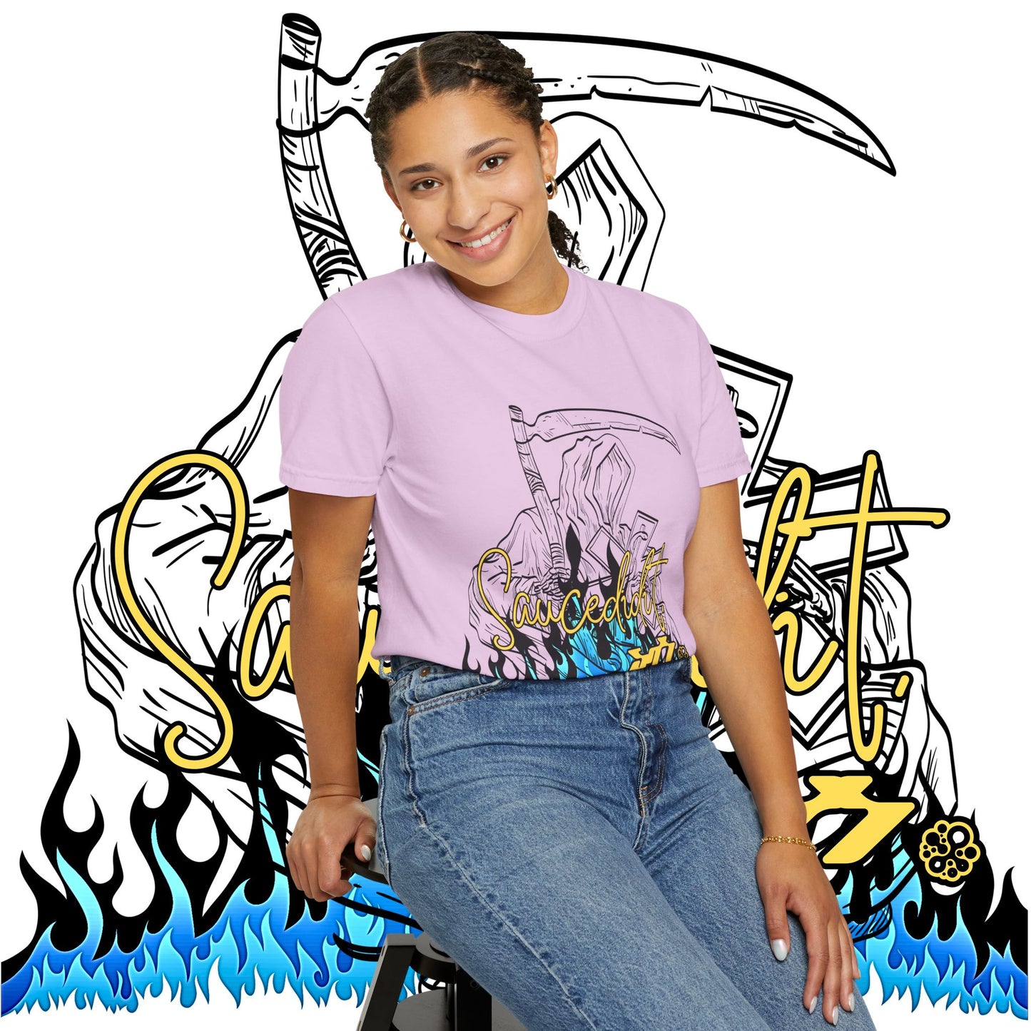 Grim Reaper Flames T-Shirt — "Sacred It" Graphic Tee