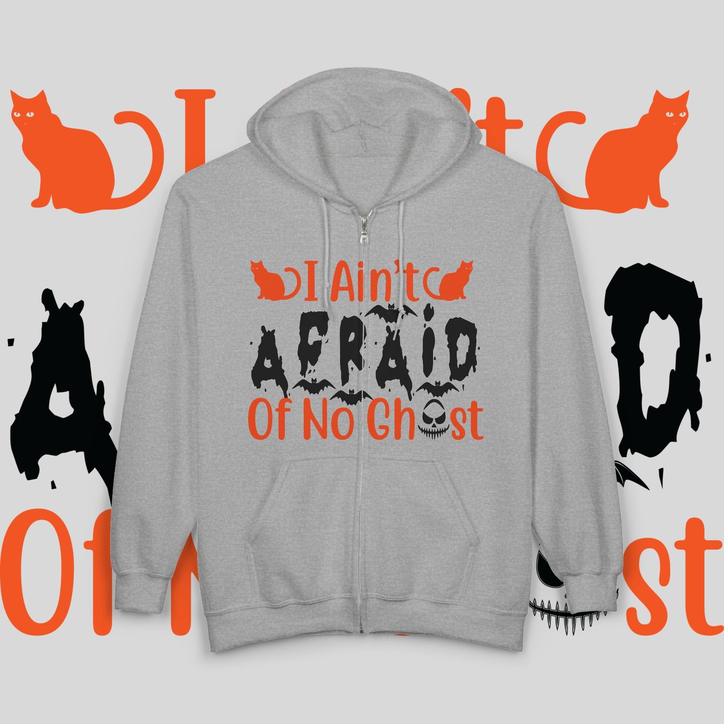 Halloween Spirit Hooded Sweatshirt - Cozy Zip Hoodie, Fall Apparel, Ghost Lovers Gift, Spooky Season Clothing, Unisex Hoodie