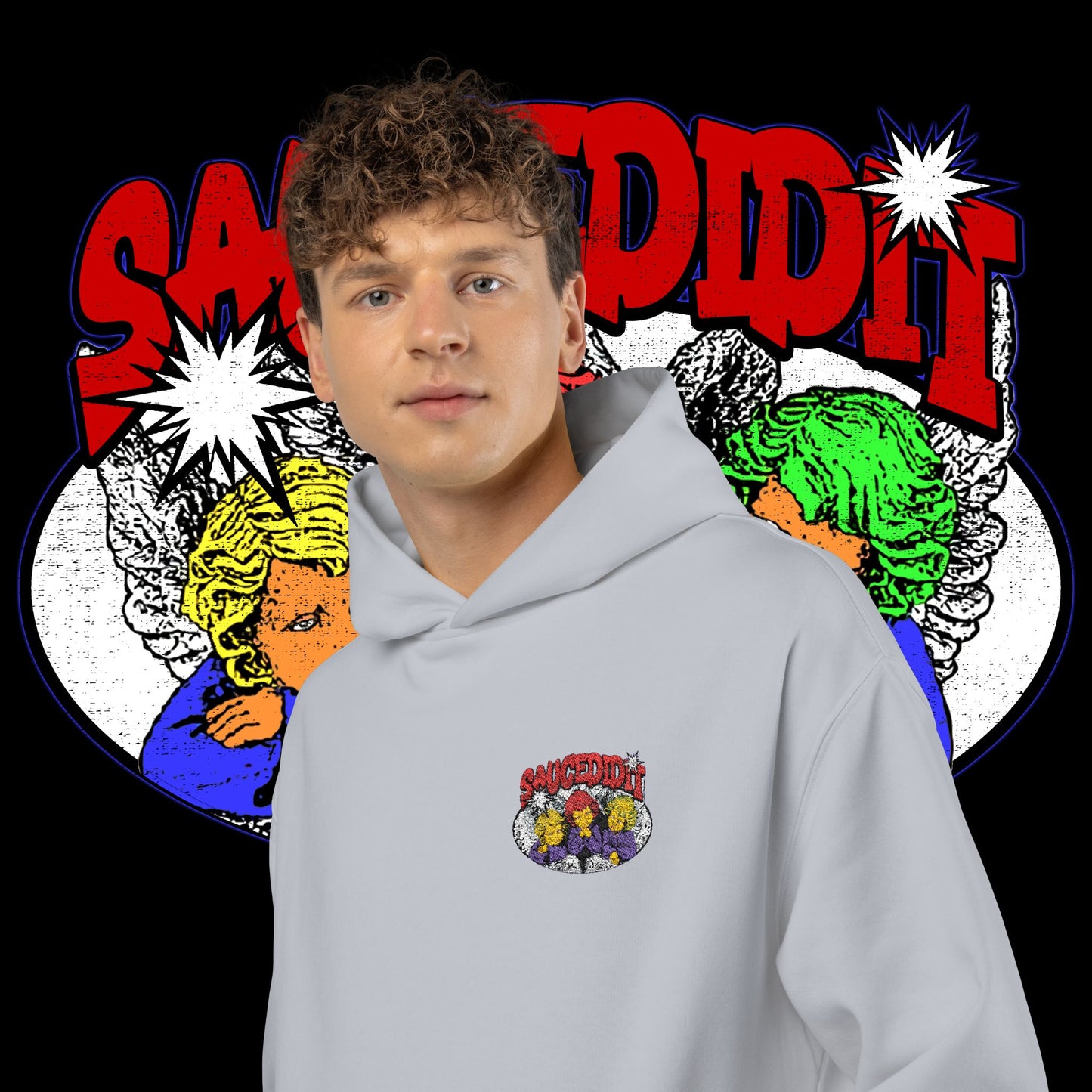 Sauced It Retro Pop Art Hoodie — 'Sauced It' Embroidered Graphic Pullover