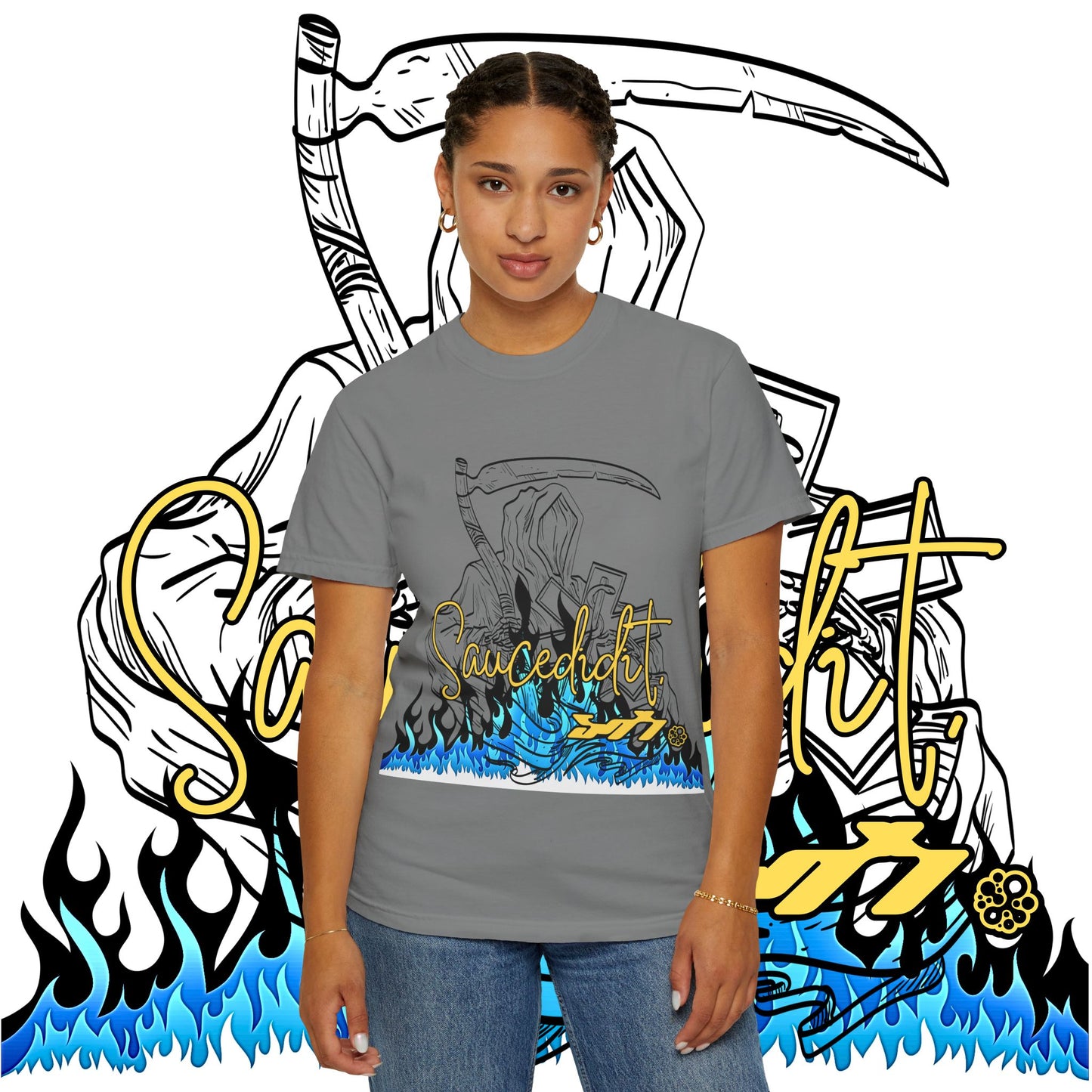 Grim Reaper Flames T-Shirt — "Sacred It" Graphic Tee