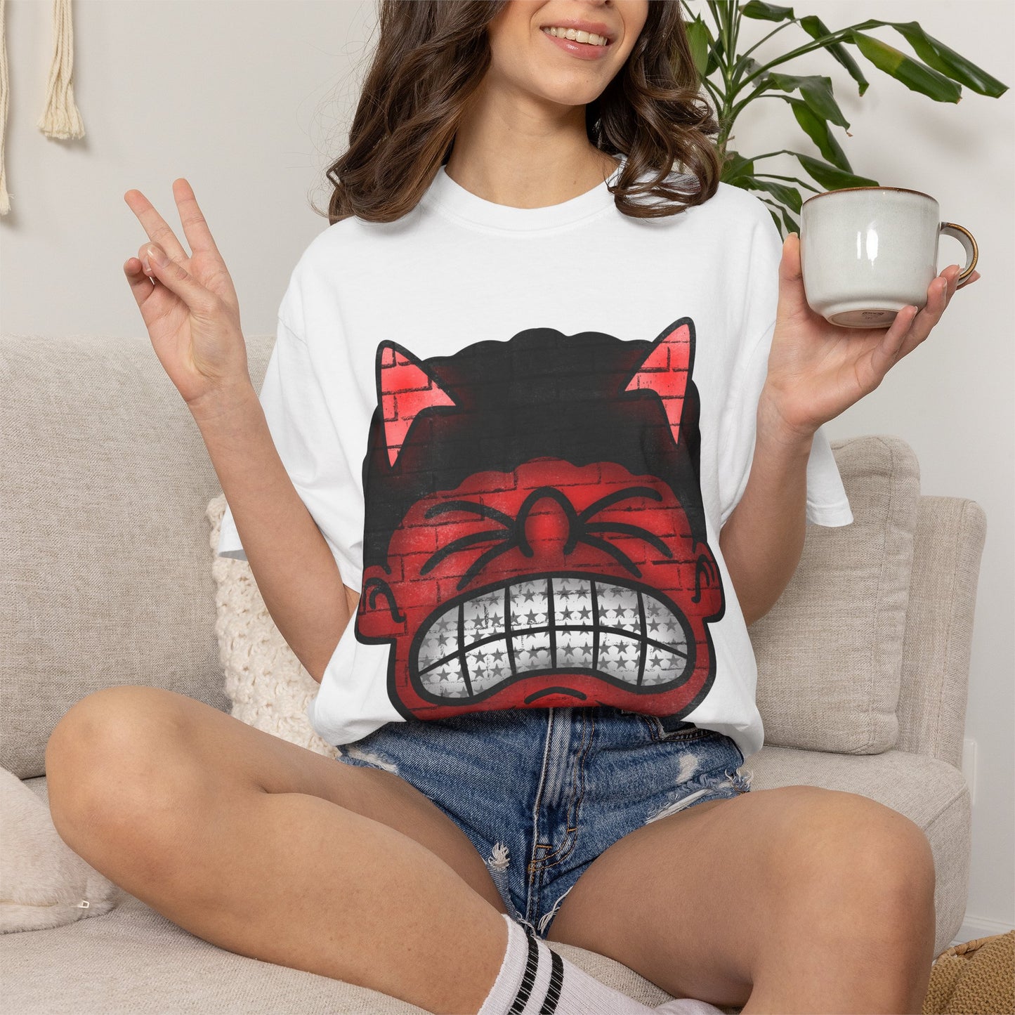 Devil Grin T-Shirt — Retro Graffiti Streetwear with 'SAVEDBYDT' Back Logo