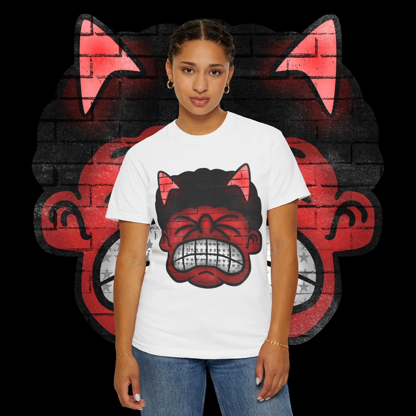 Devil Grin T-Shirt — Retro Graffiti Streetwear with 'SAVEDBYDT' Back Logo