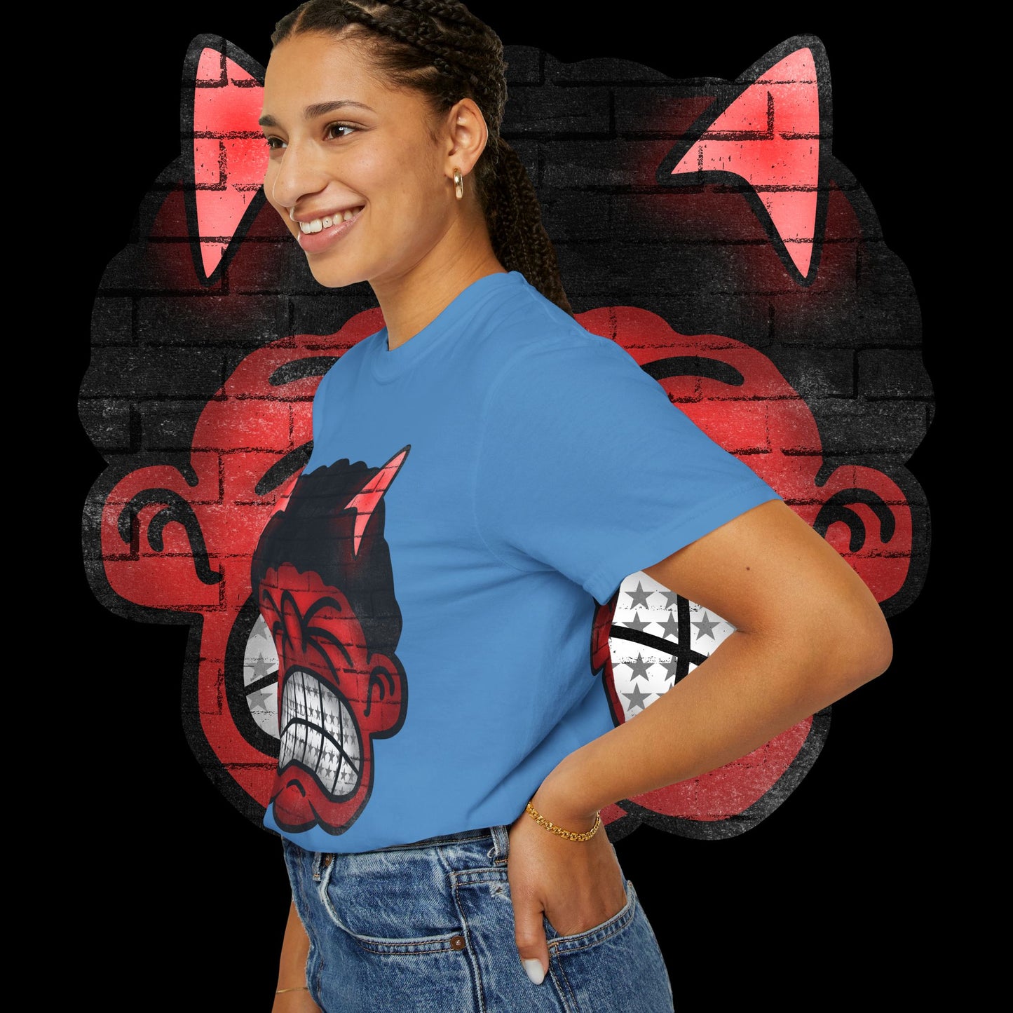 Devil Grin T-Shirt — Retro Graffiti Streetwear with 'SAVEDBYDT' Back Logo