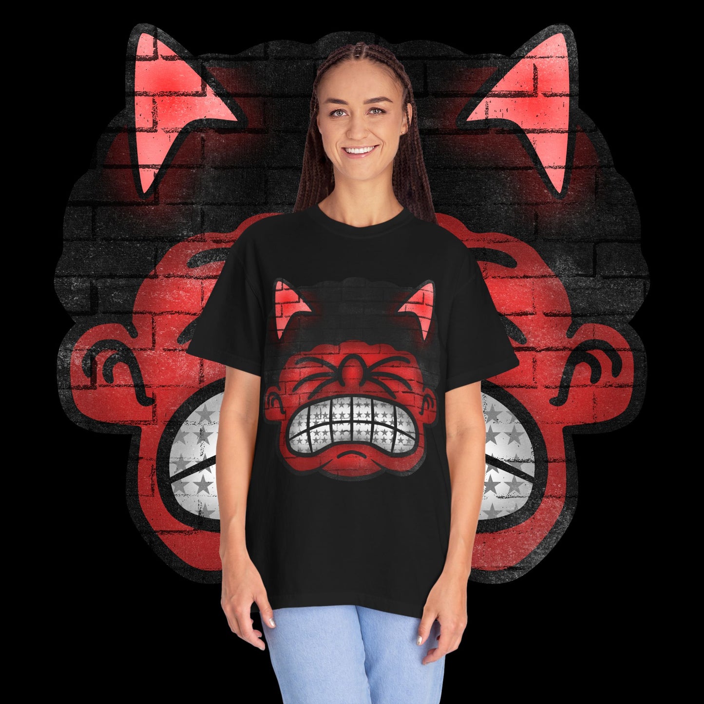 Devil Grin T-Shirt — Retro Graffiti Streetwear with 'SAVEDBYDT' Back Logo