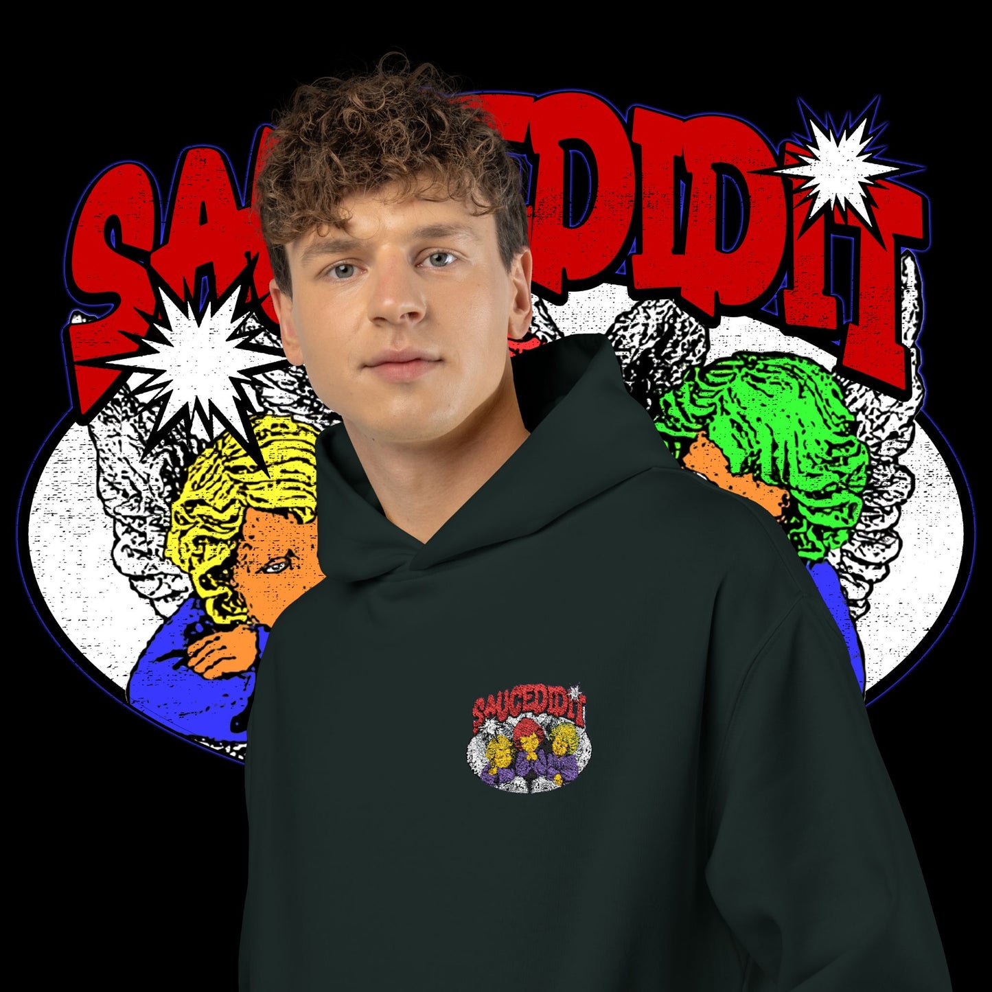 Sauced It Retro Pop Art Hoodie — 'Sauced It' Embroidered Graphic Pullover