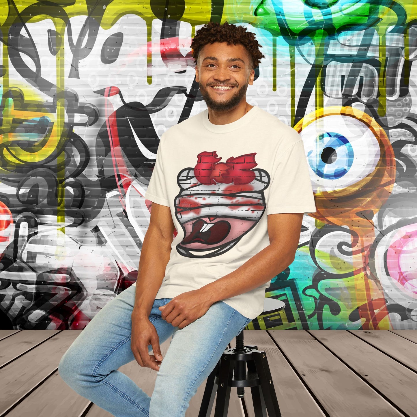 Graffiti Bandage Bear T-Shirt — 'SaucedIt' Streetwear Graphic Tee