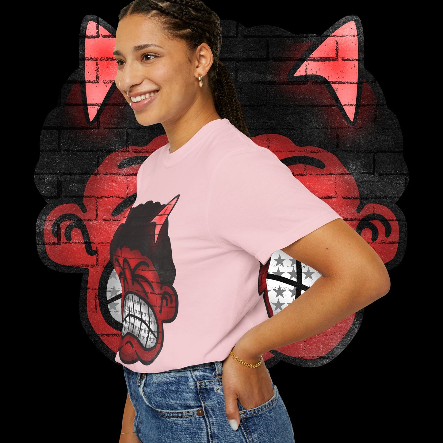 Devil Grin T-Shirt — Retro Graffiti Streetwear with 'SAVEDBYDT' Back Logo