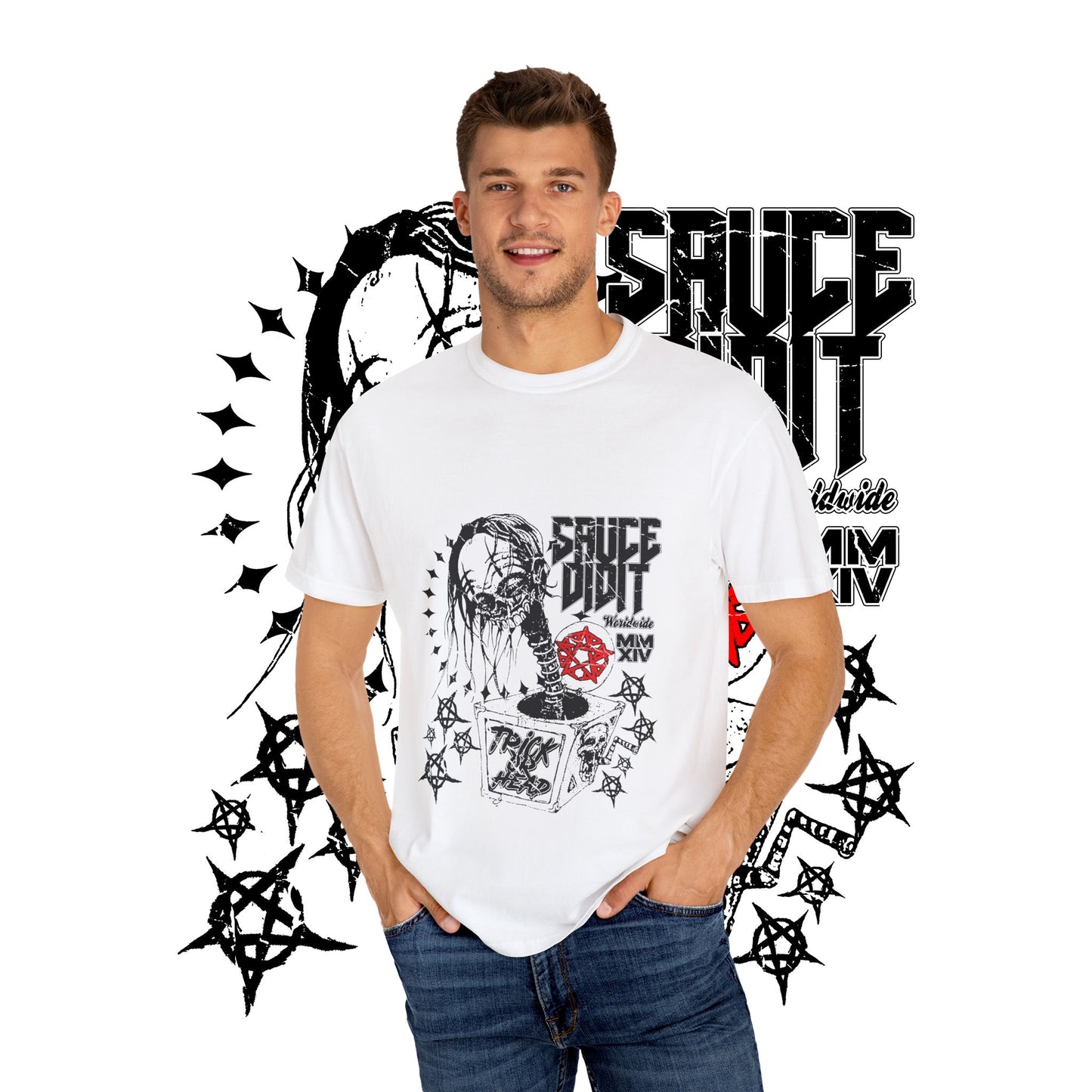 Halloween Unisex Garment-Dyed T-shirt - Trick or Head Ghost Costume, Funny Spooky Tee, Halloween Party Shirt, Trick or Treat Top, Halloween