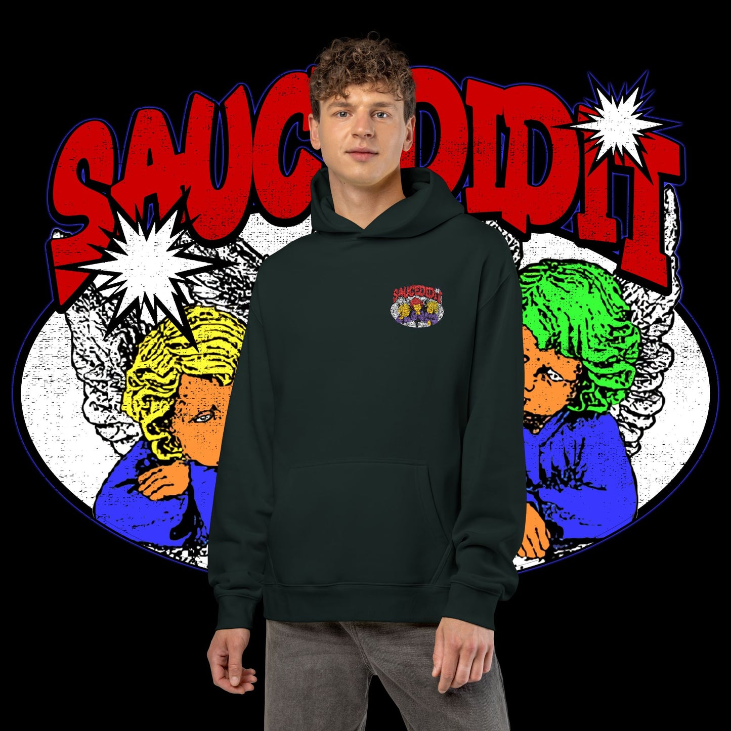 Sauced It Retro Pop Art Hoodie — 'Sauced It' Embroidered Graphic Pullover