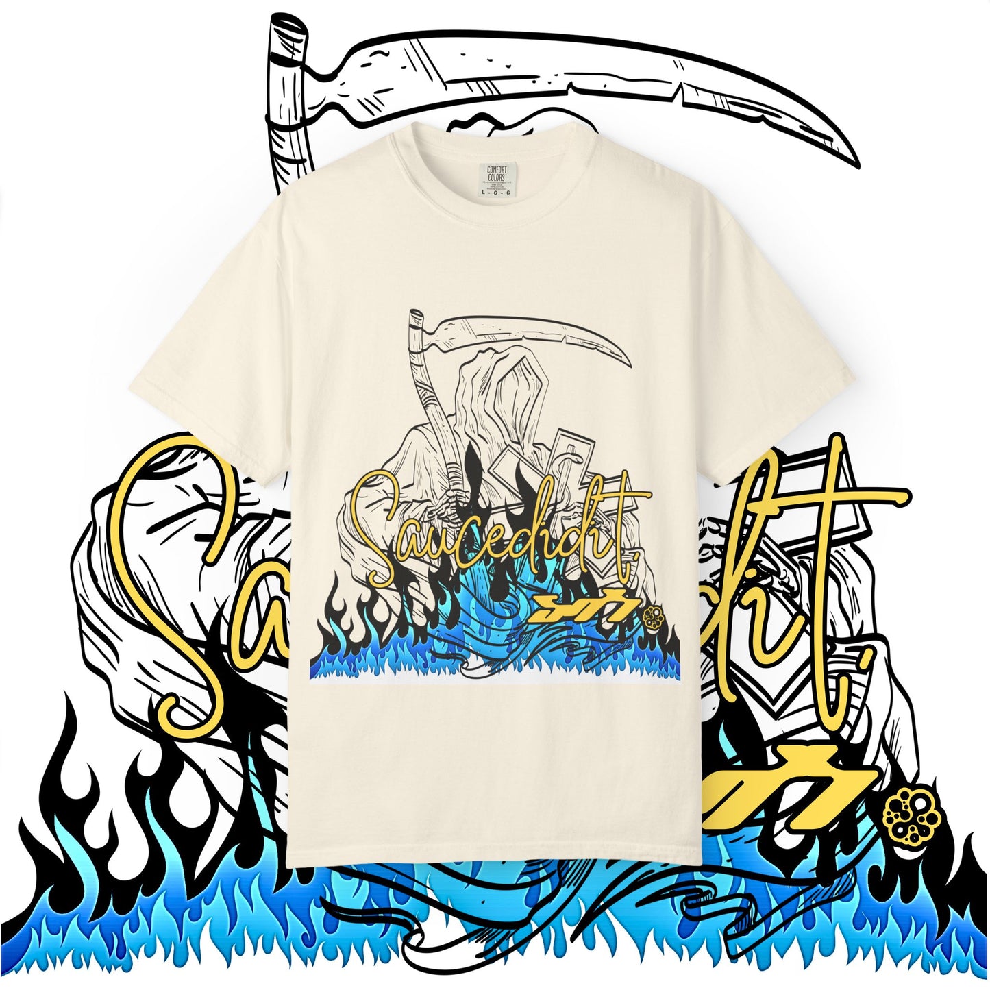 Grim Reaper Flames T-Shirt — "Sacred It" Graphic Tee