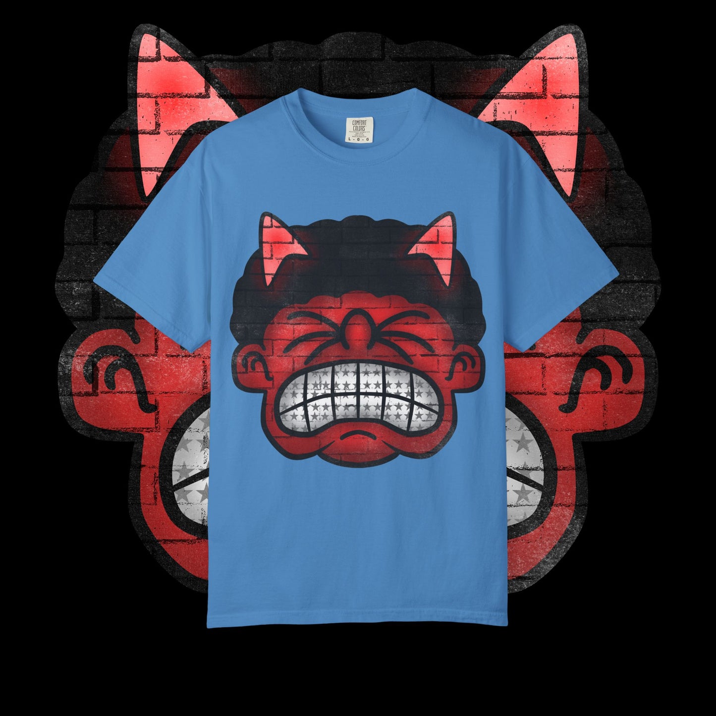 Devil Grin T-Shirt — Retro Graffiti Streetwear with 'SAVEDBYDT' Back Logo
