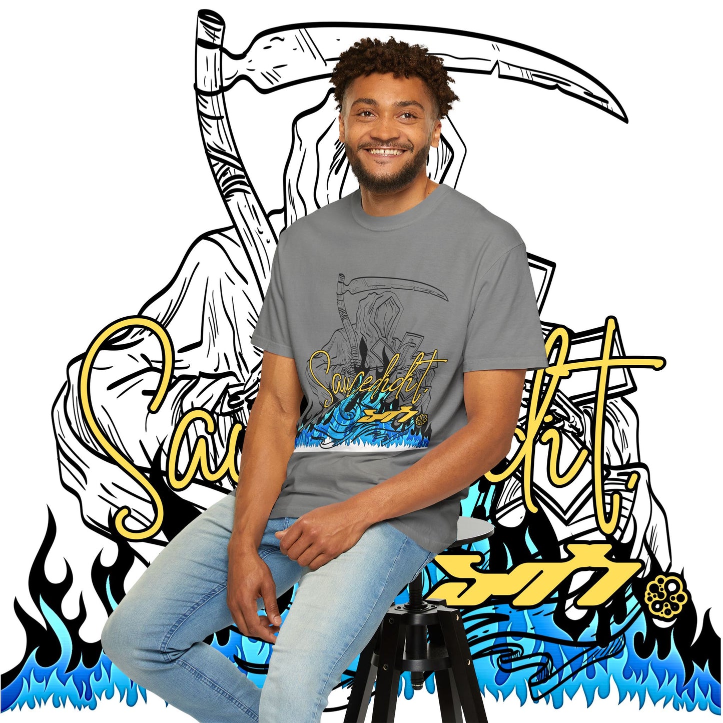 Grim Reaper Flames T-Shirt — "Sacred It" Graphic Tee