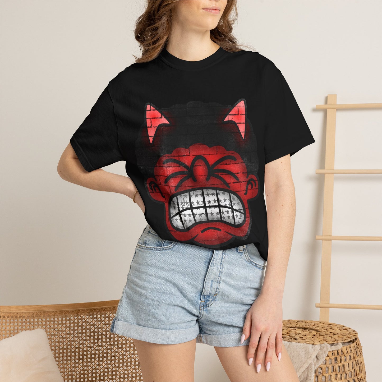 Devil Grin T-Shirt — Retro Graffiti Streetwear with 'SAVEDBYDT' Back Logo