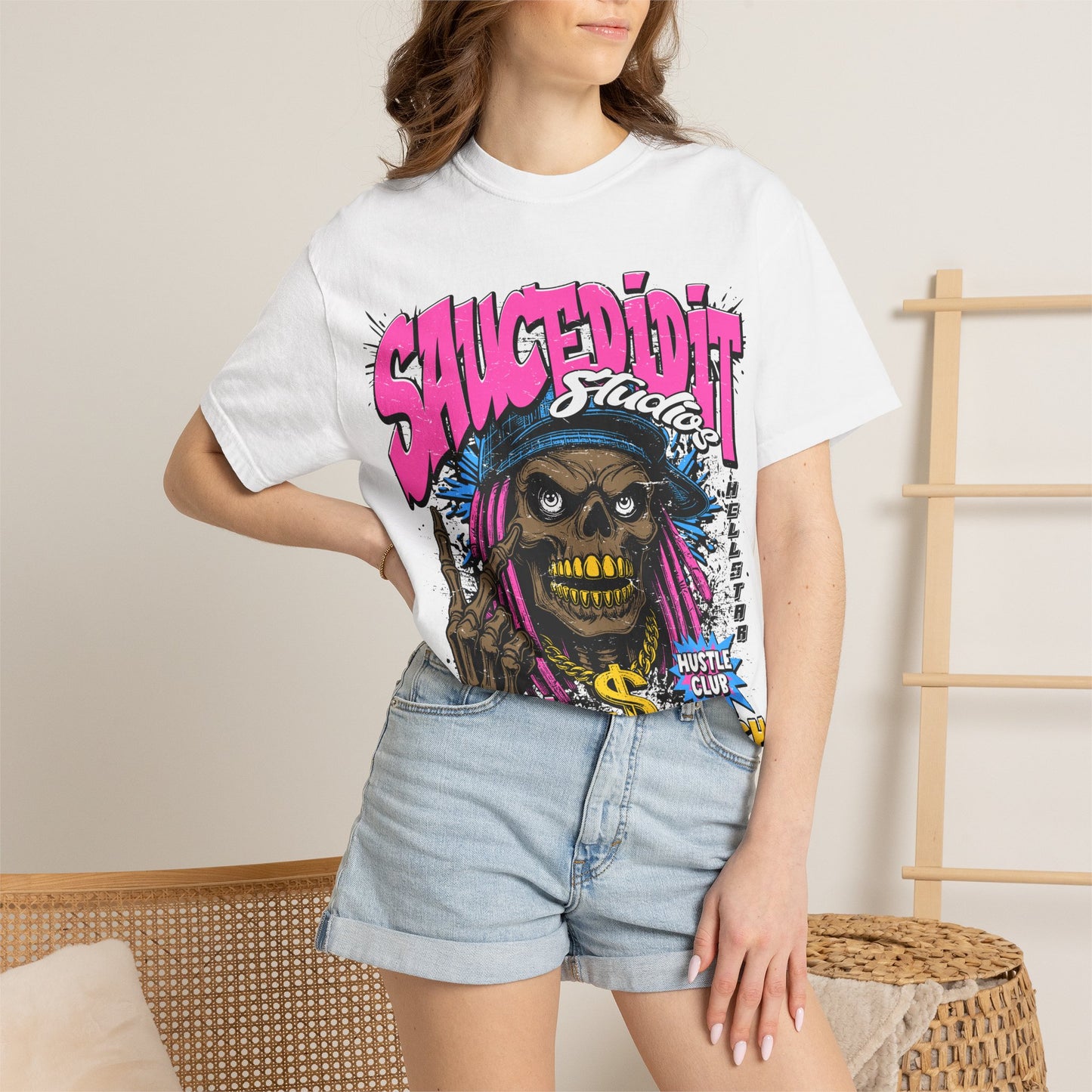 Graphic T-Shirt — "Saucedidit" Skull Design | Born Broke Die Rich Streetwear