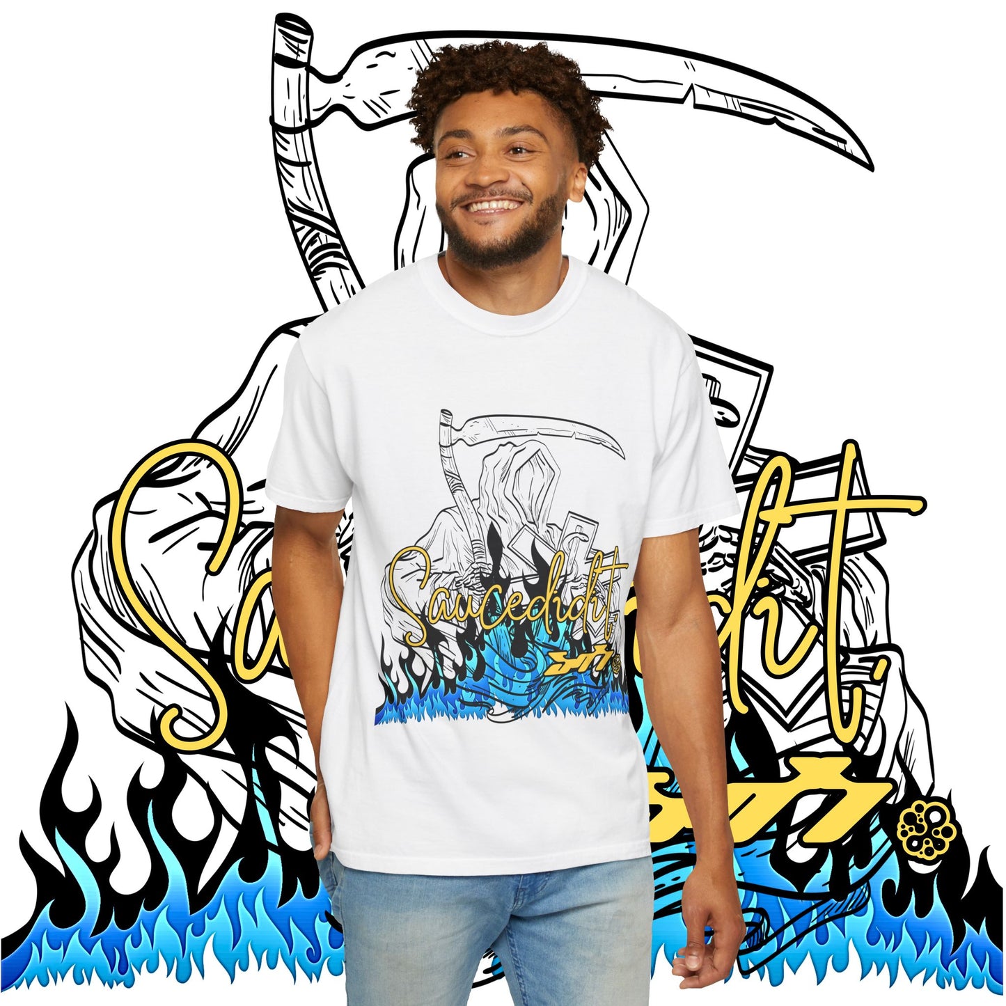 Grim Reaper Flames T-Shirt — "Sacred It" Graphic Tee