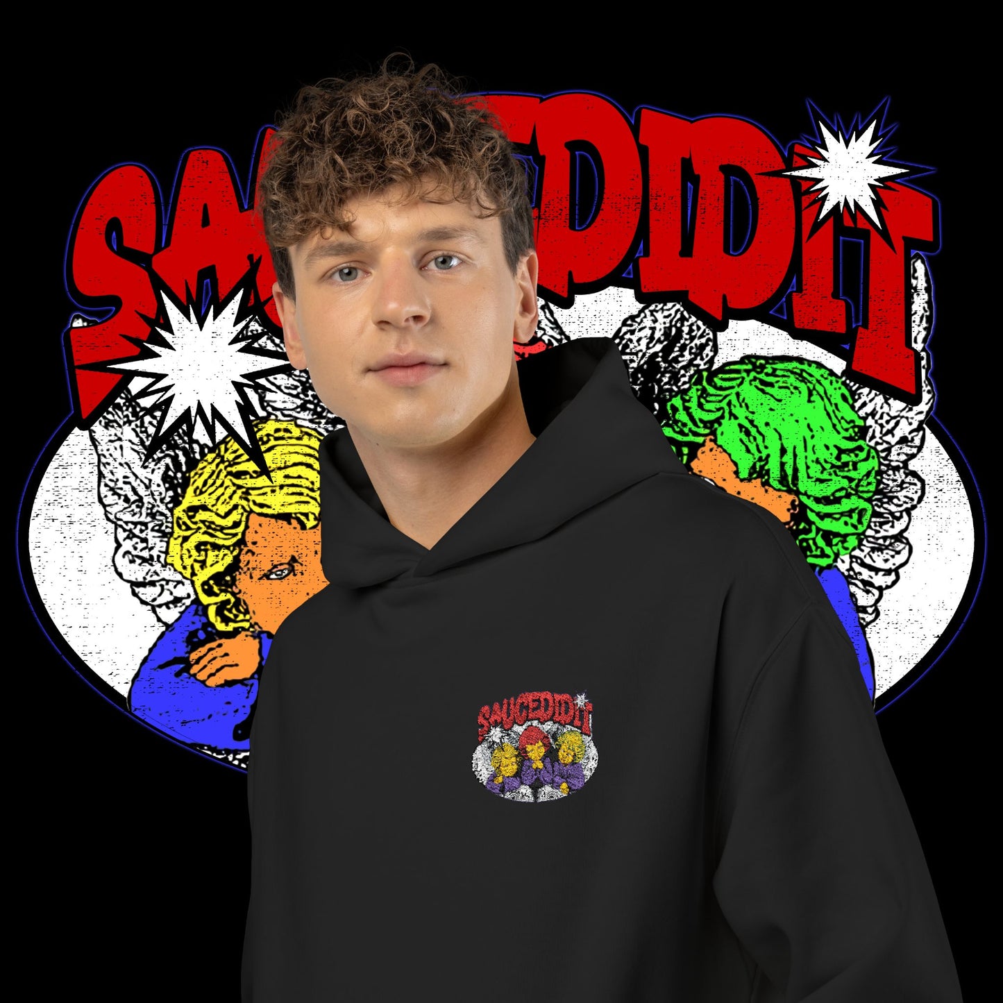 Sauced It Retro Pop Art Hoodie — 'Sauced It' Embroidered Graphic Pullover