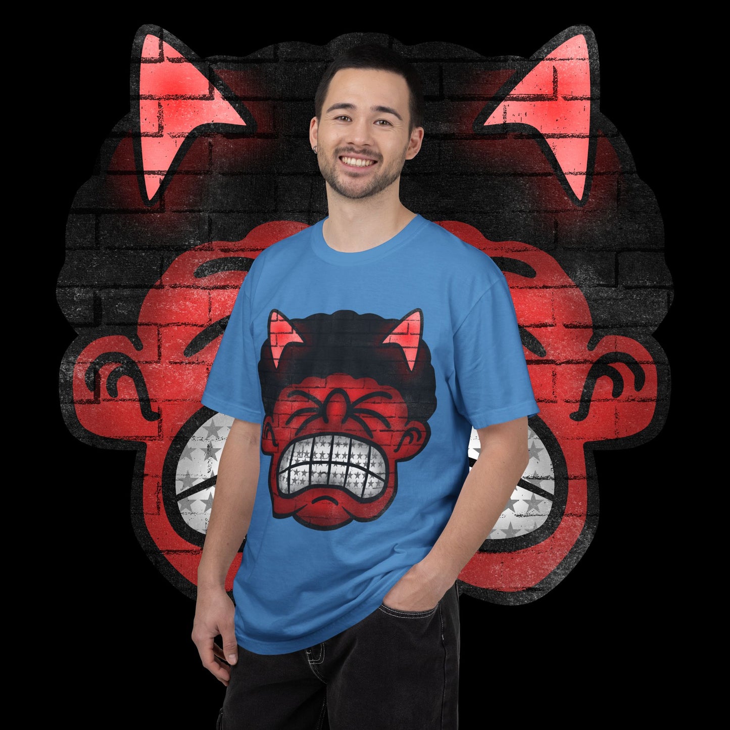 Devil Grin T-Shirt — Retro Graffiti Streetwear with 'SAVEDBYDT' Back Logo