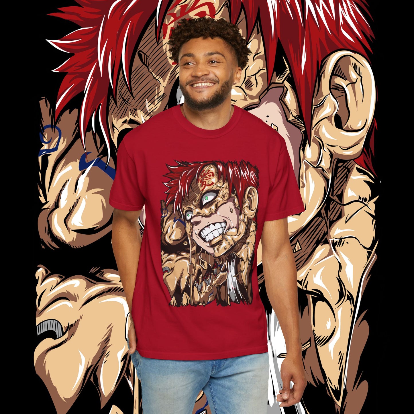 Anime Gaara of the Sand Unisex Garment-Dyed T-shirt, Japanese Manga Tee, Naruto Fan Gift, Cosplay Shirt, Geek Apparel