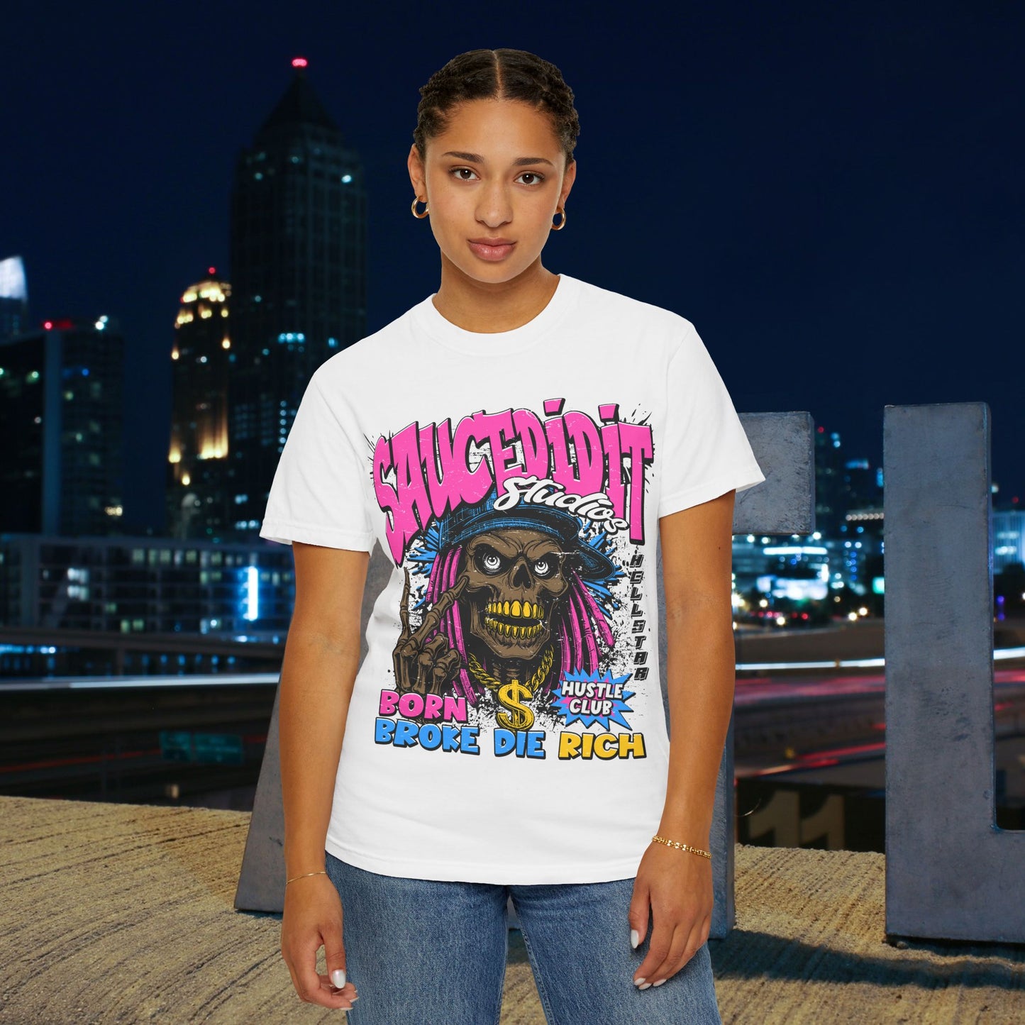 Graphic T-Shirt — "Saucedidit" Skull Design | Born Broke Die Rich Streetwear