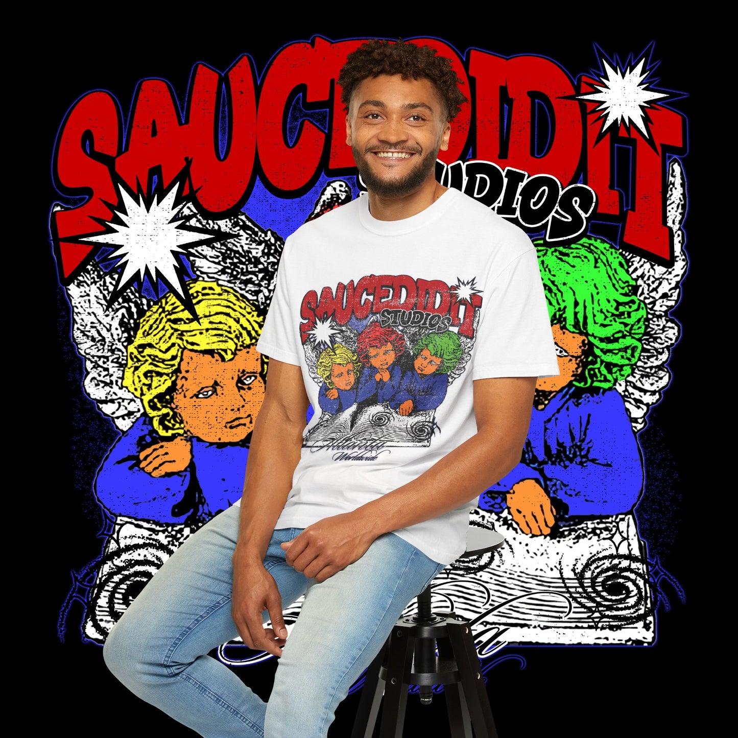 Saucedidit Cartoon Trio Graphic T-Shirt