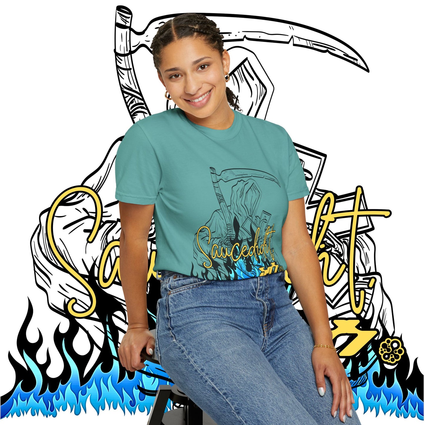 Grim Reaper Flames T-Shirt — "Sacred It" Graphic Tee