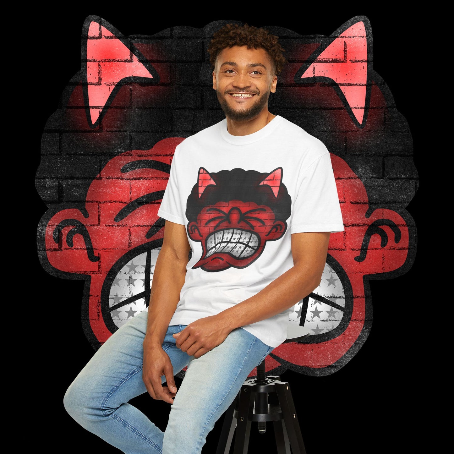 Devil Grin T-Shirt — Retro Graffiti Streetwear with 'SAVEDBYDT' Back Logo