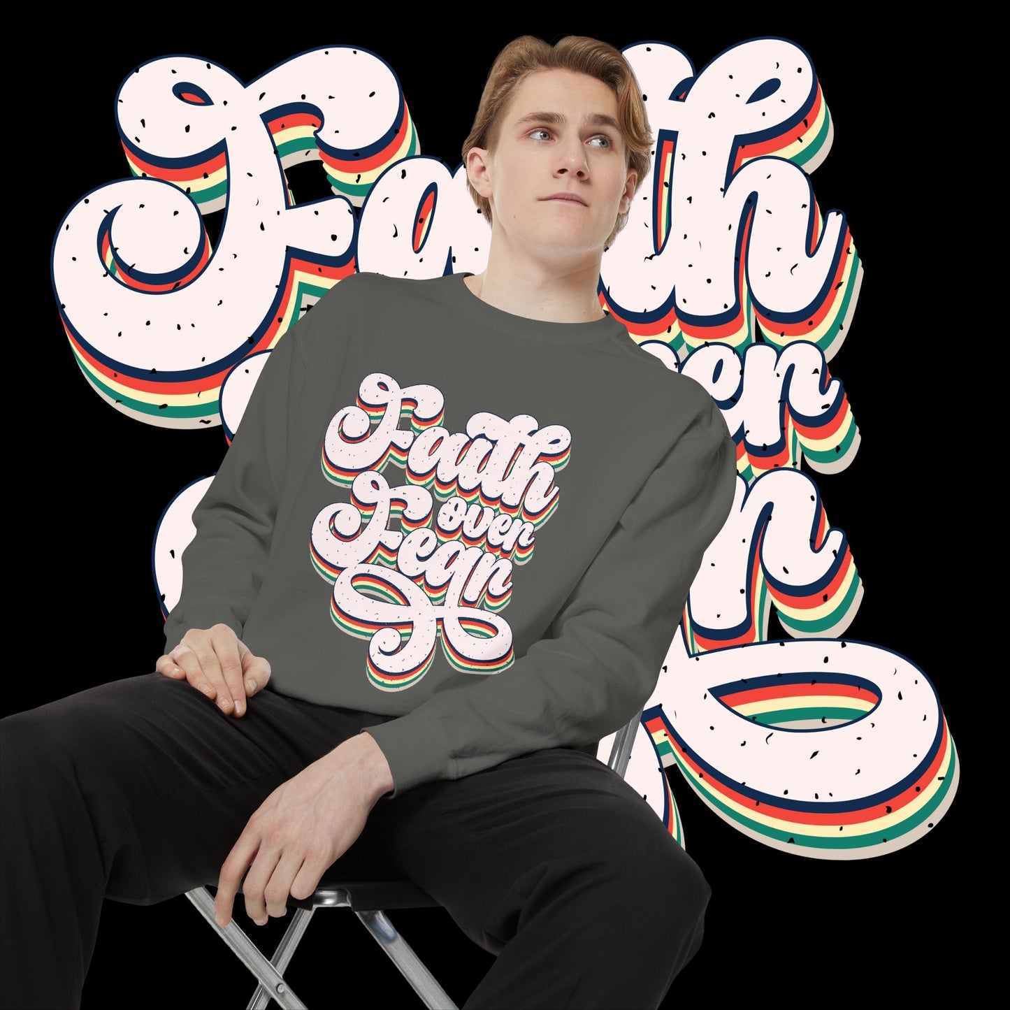 Faith Over Fear Retro Rainbow Sweatshirt