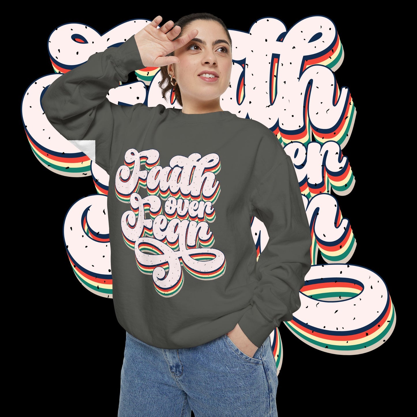 Faith Over Fear Retro Rainbow Sweatshirt