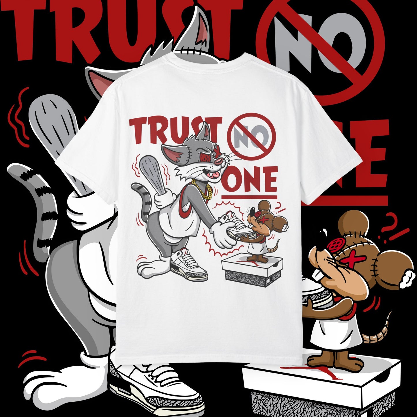 Trust No One Unisex Garment-Dyed T-Shirt, Streetwear Tee, Cartoon Graphic Shirt, Cool Humor Apparel, Gift for Friends