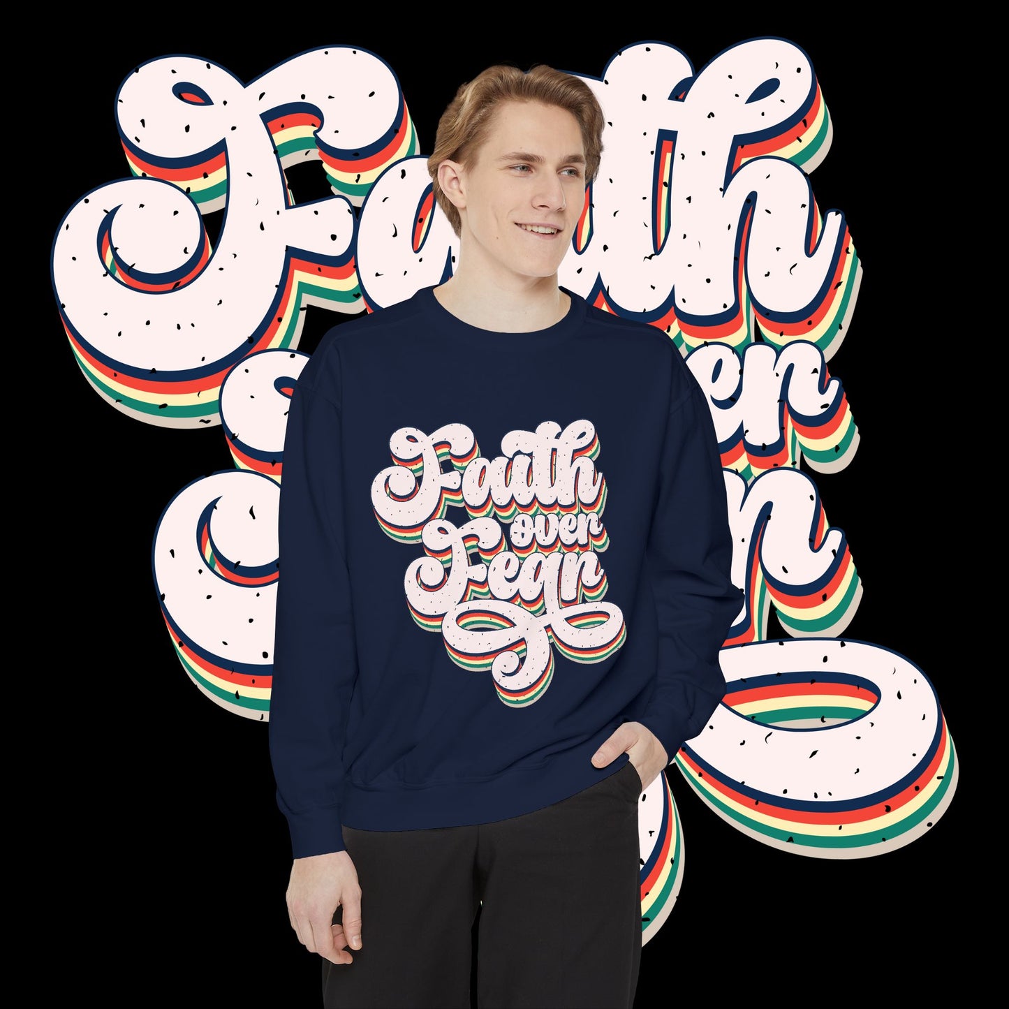 Faith Over Fear Retro Rainbow Sweatshirt