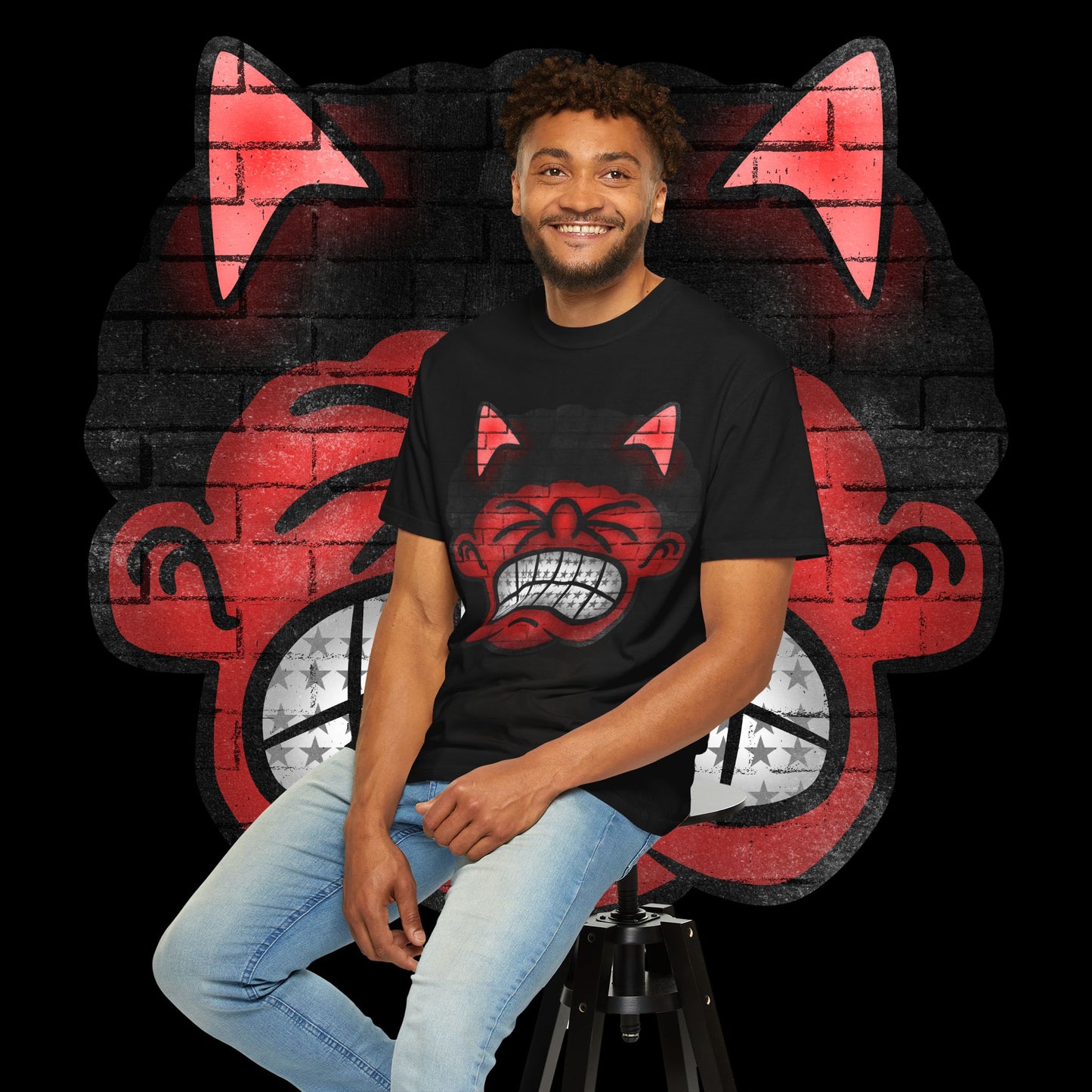 Devil Grin T-Shirt — Retro Graffiti Streetwear with 'SAVEDBYDT' Back Logo