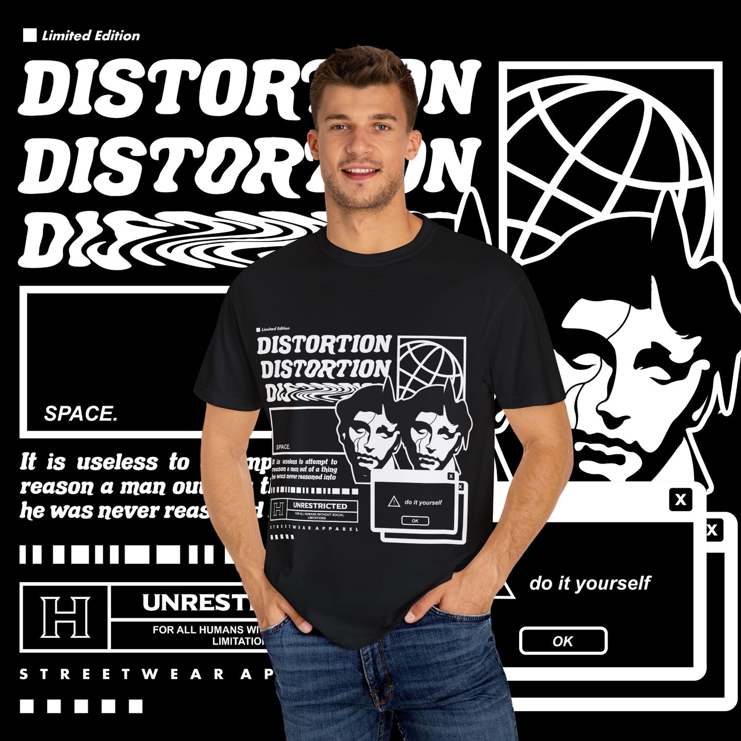Limited Edition Distortion Graphic T-Shirt, Unisex Streetwear Tee, Trendy Casual Wear, Unique Gift for Creatives, Fashionable Graphic Top