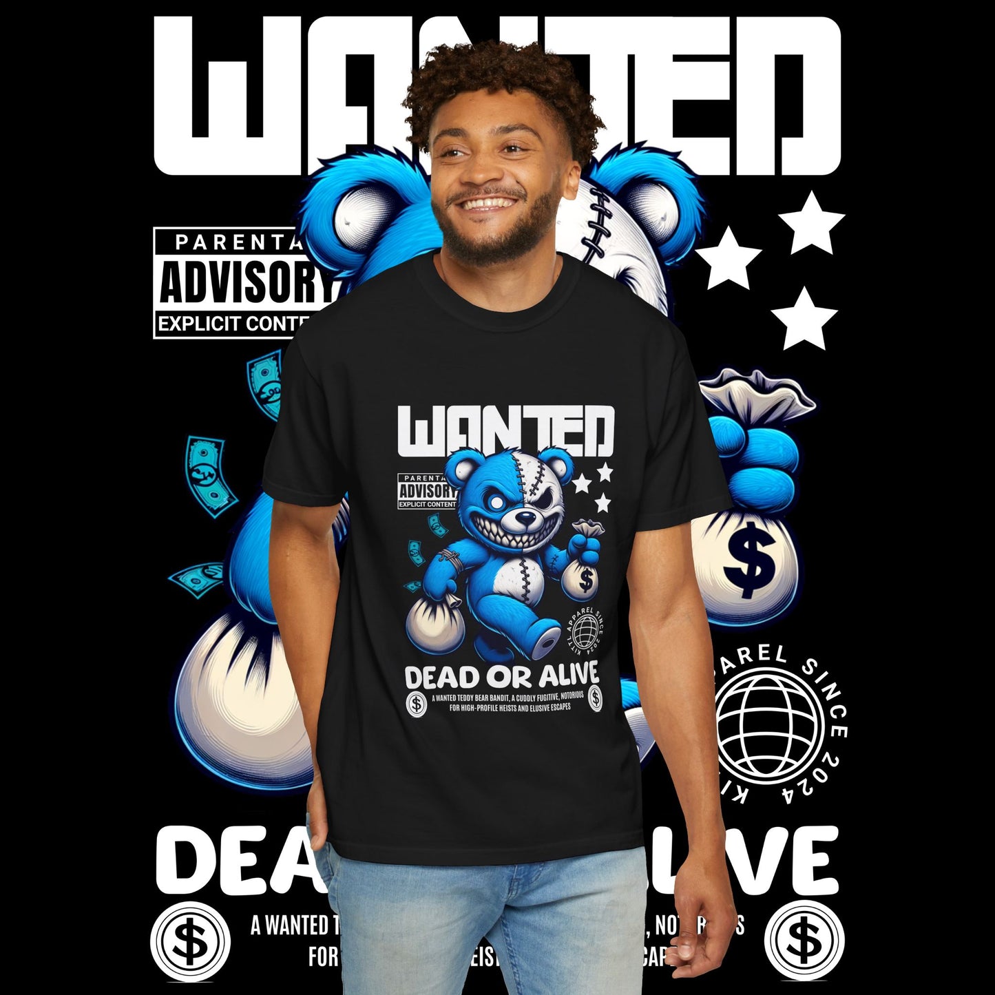 Wanted Teddy Bear Bandit T-Shirt, Graphic Tee, Fun Gift, Streetwear Style, Casual Wear, Unique Design